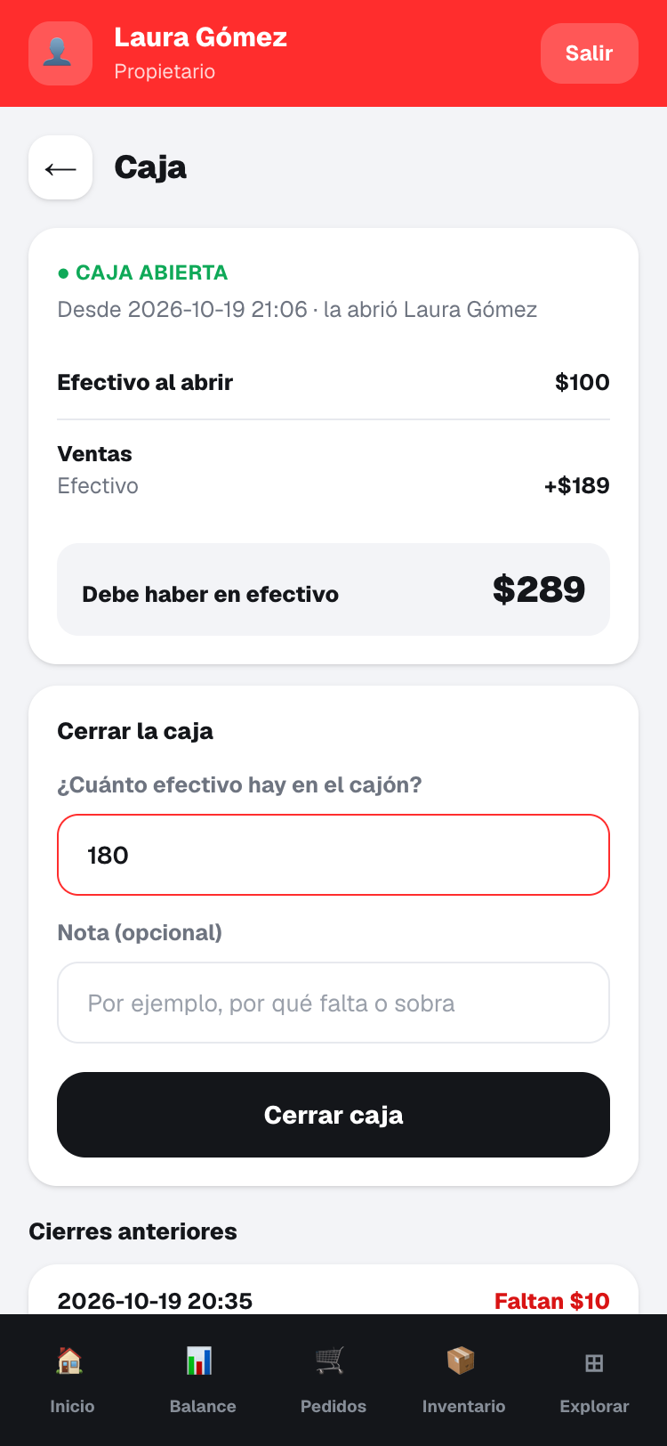 Cierre de caja