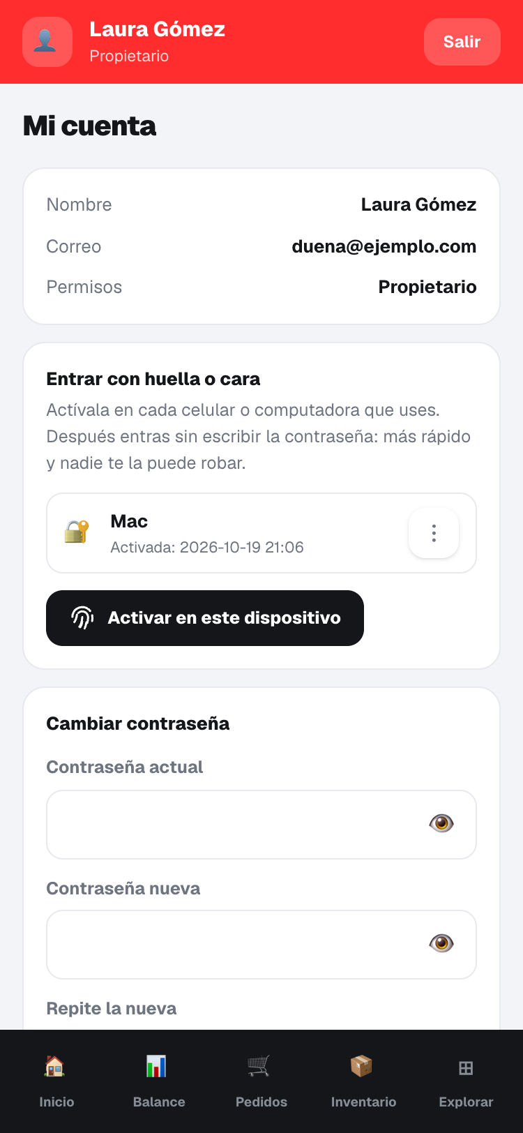 Mi cuenta con la huella activada