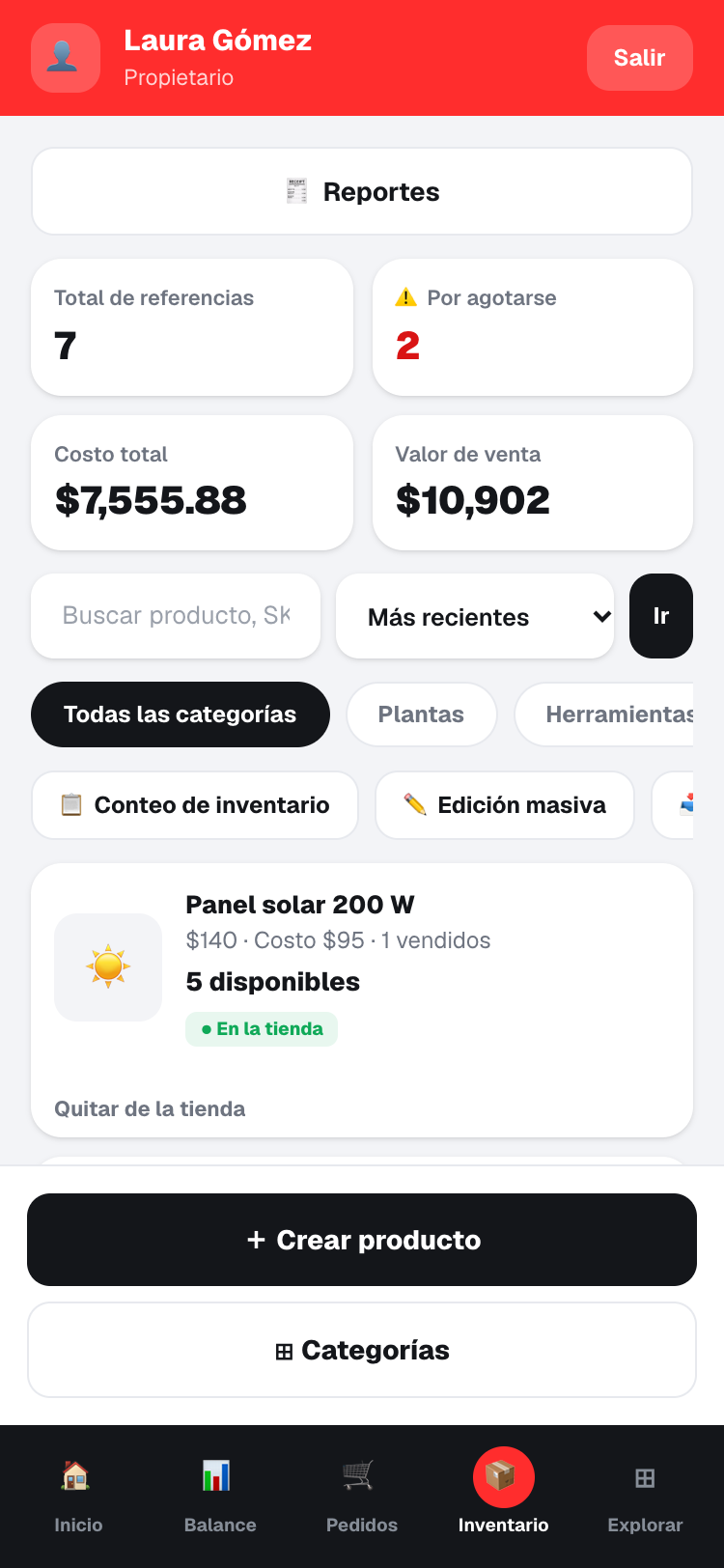 Lista de inventario