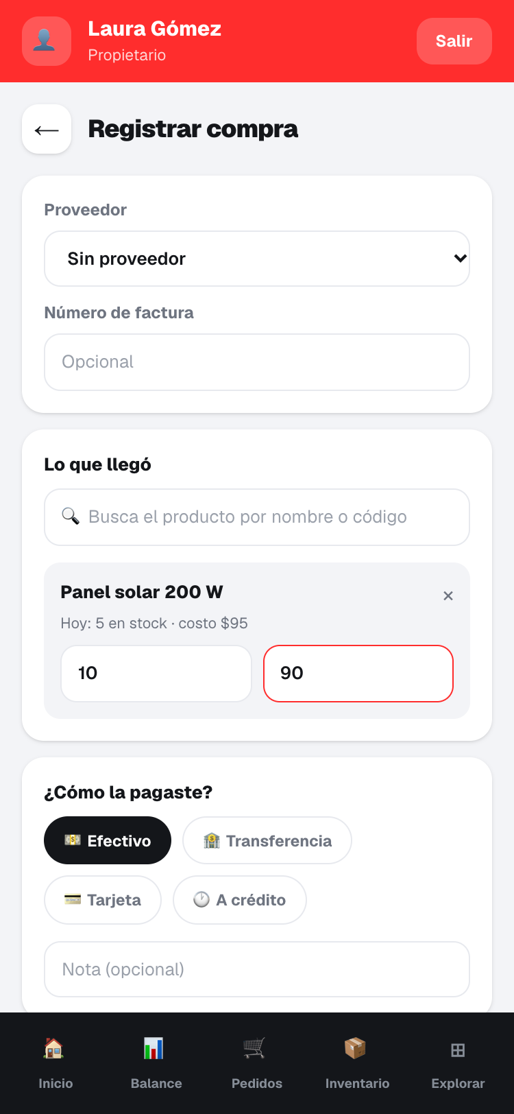 Registrar una compra