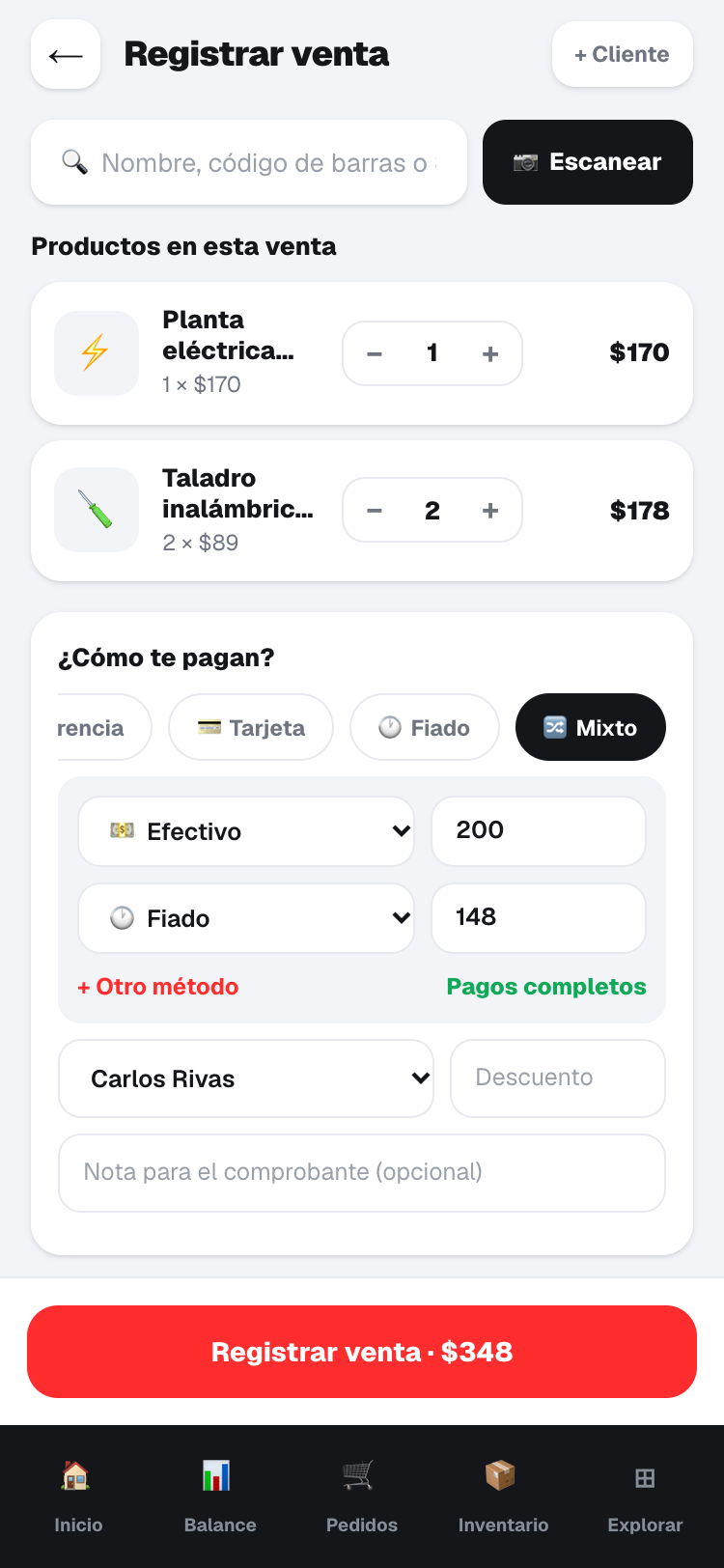 Venta con pago mixto